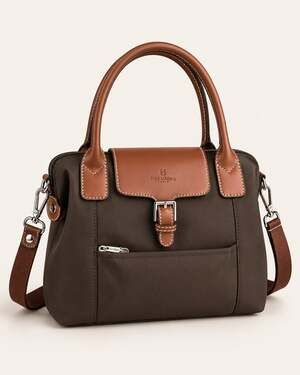 Hexagona Paris Brown Nylon and Leather Trimmed Satchel Handbag